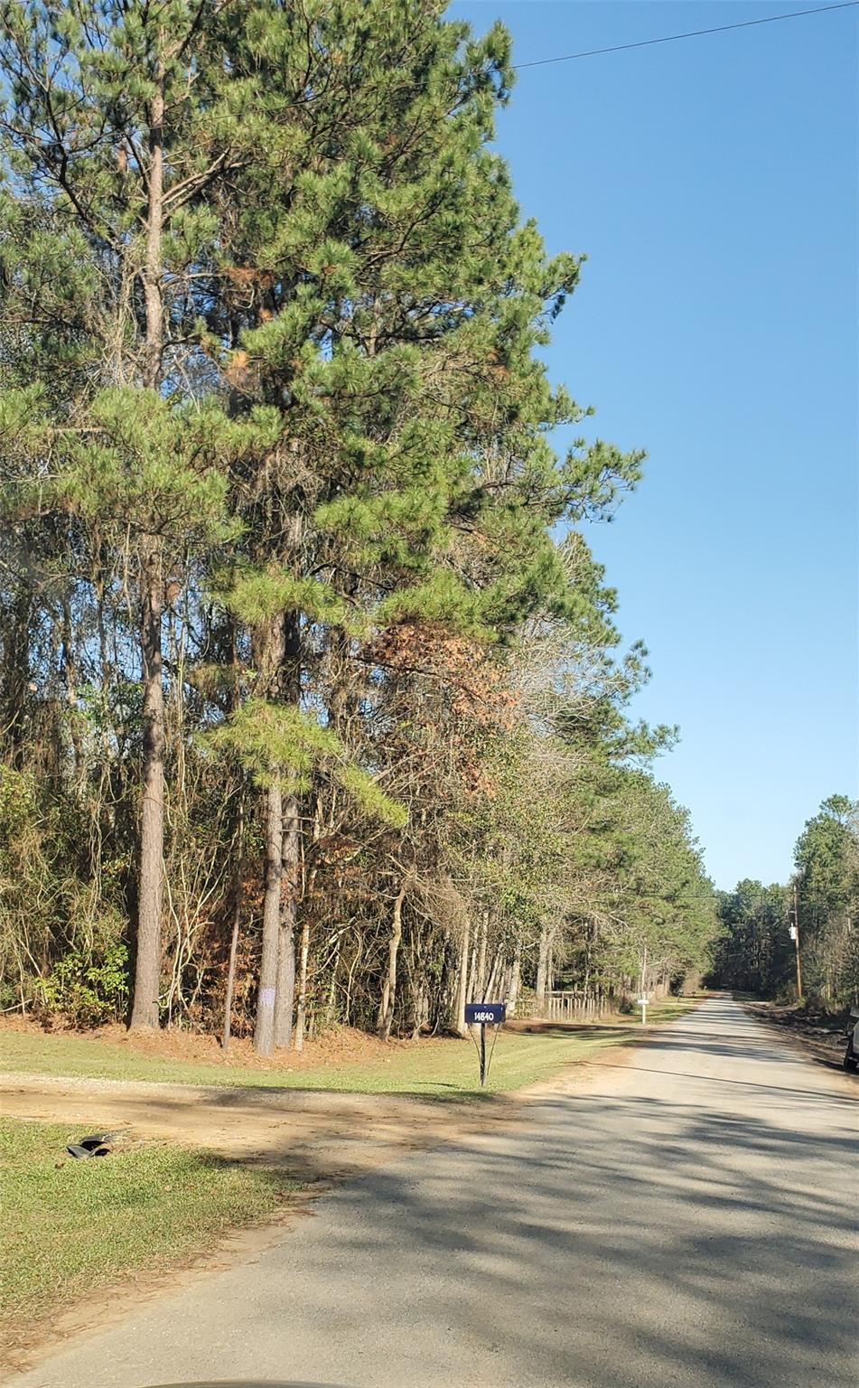 Driveway of property to the left.  This view is looking toward the dead-end of the street. - If you have additional questions regarding 14840 Kyle Lane  in Conroe or would like to tour the property with us call 800-660-1022 and reference MLS# 54506033.