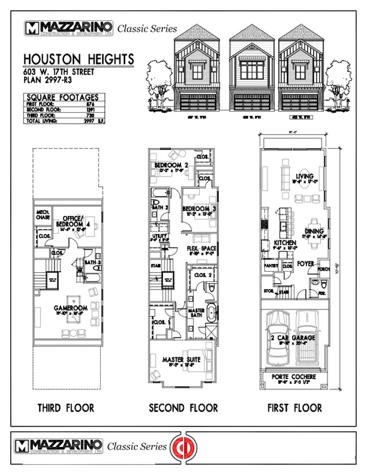 Please be aware that these plans are the property of the architect/builder designer that designed them not DUX Realty, Mazzarino Construction or 603 W 17TH LLC and are protected from reproduction and sharing under copyright law. These drawing are for general information only. Measurements, square footages and features are for illustrative marketing purposes. All information should be independently verified. Plans are subject to change without notification. - If you have additional questions regarding 603 W 17TH Street  in Houston or would like to tour the property with us call 800-660-1022 and reference MLS# 50260912.