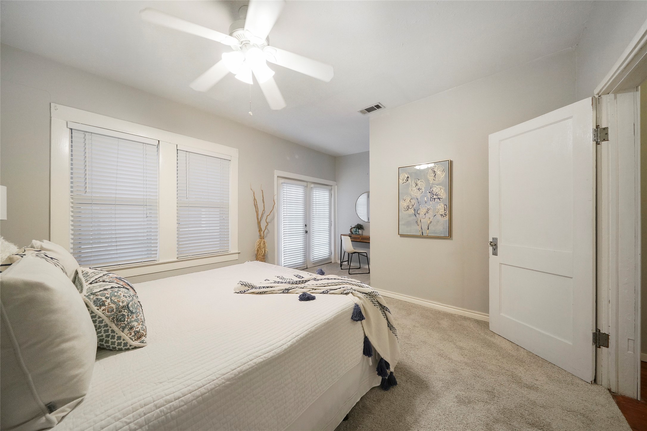 Another view of bedroom, brand new carpet continues in this space, light fixture with fan and designer paint finish the room. - If you have additional questions regarding 1118 Peddie Street  in Houston or would like to tour the property with us call 800-660-1022 and reference MLS# 17025170.