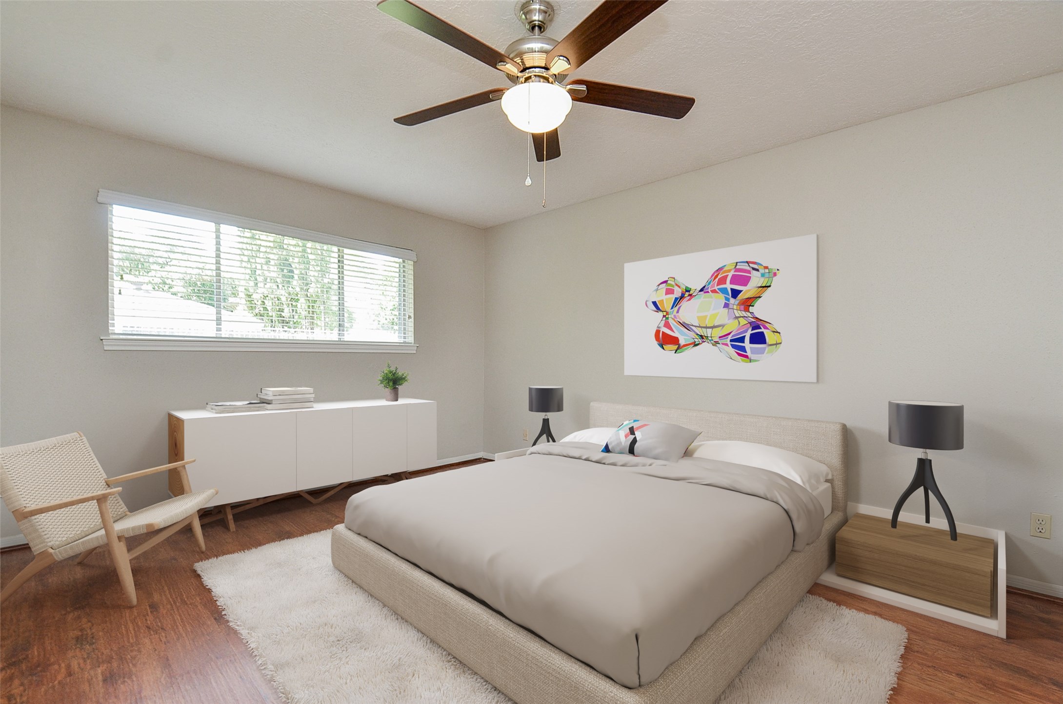 Primary Bedroom with new ceiling fan and enhanced staging - If you have additional questions regarding 14003 Briar Place Drive  in Houston or would like to tour the property with us call 800-660-1022 and reference MLS# 52196644.