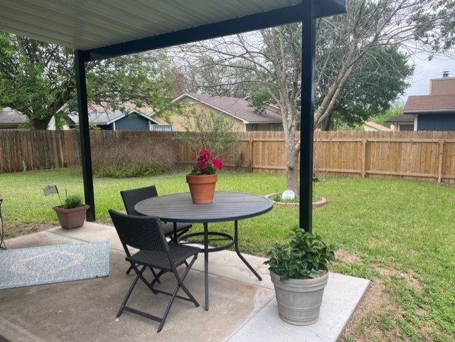 COVERED PATIO WITH VIEW OF BACKYARD - If you have additional questions regarding 11703 Hidden Quail Drive  in Austin or would like to tour the property with us call 800-660-1022 and reference MLS# 8681709.
